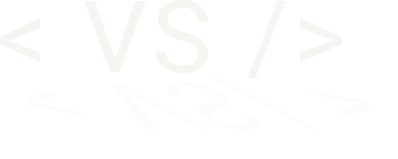 A hero image diplaying, &ldquo;< VS />&rdquo; in large white font.