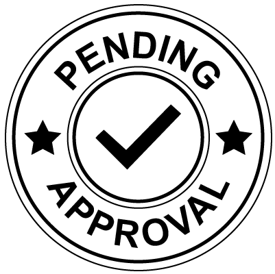 Black stamp icon that says pending approval.